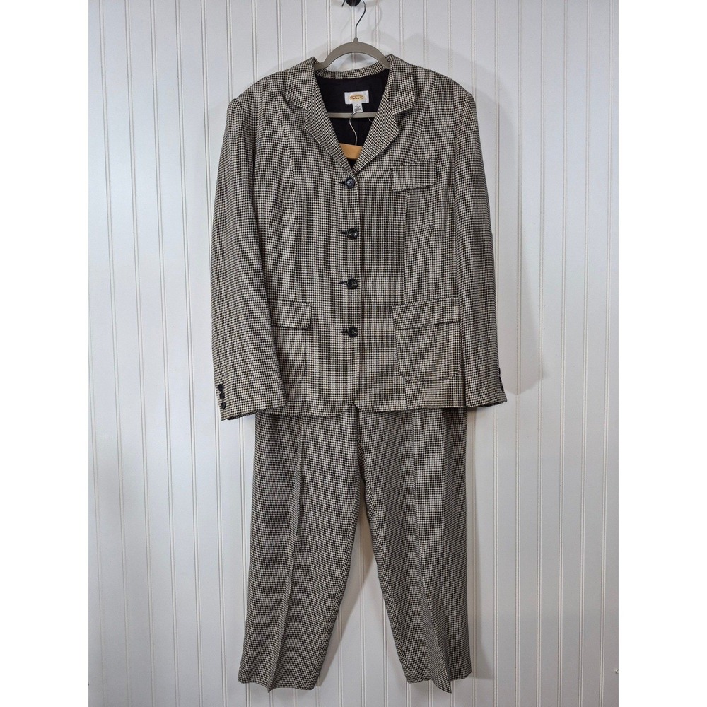 Vintage Talbots Houndstooth Pant 33x31 Suit Black White Blazer Trousers Set 14